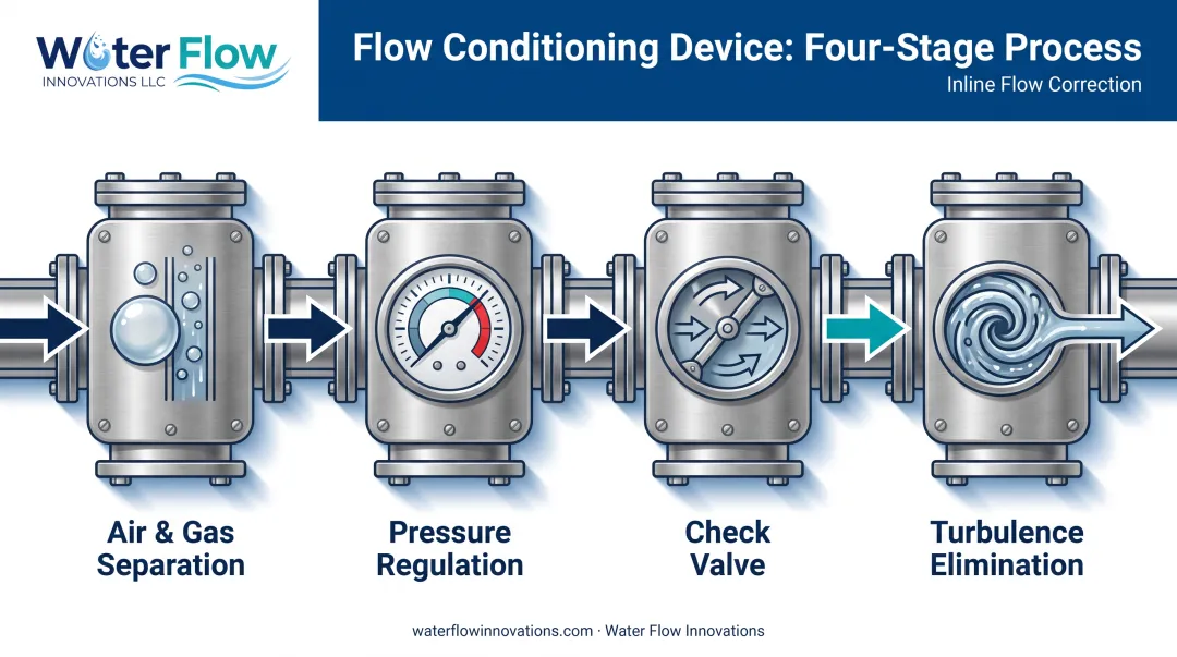 Flow Conditioning Device four-component correction process diagram