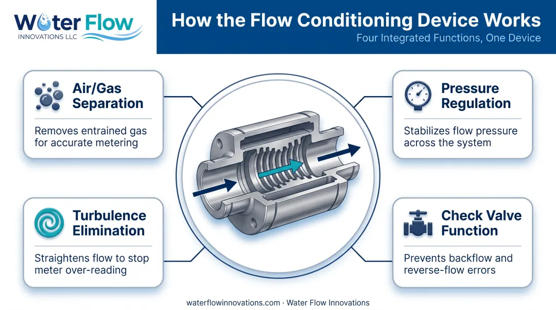 Flow Conditioning Device four-function stabilization system diagram