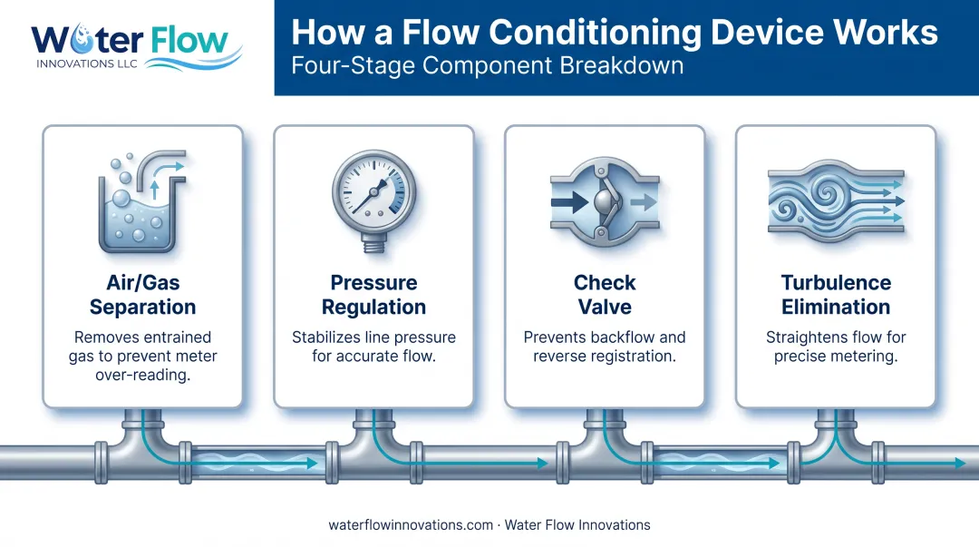Four components of flow conditioning device correcting meter over-reading