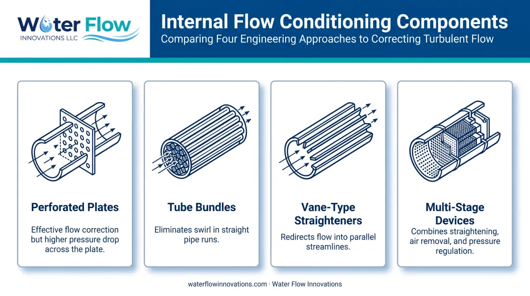 Four core flow conditioning components compared by function and design