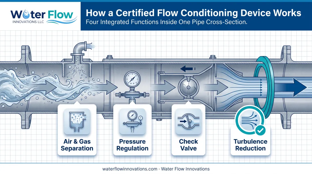 Flow conditioning device four integrated functions diagram explained