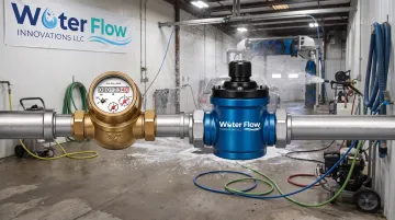 Water Flow Innovations Flow Conditioning Device installed after commercial water meter