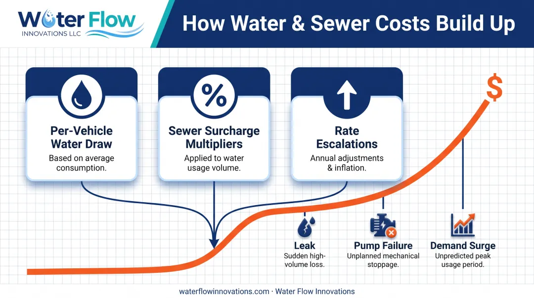 Three cost channels driving car wash water and sewer bills higher