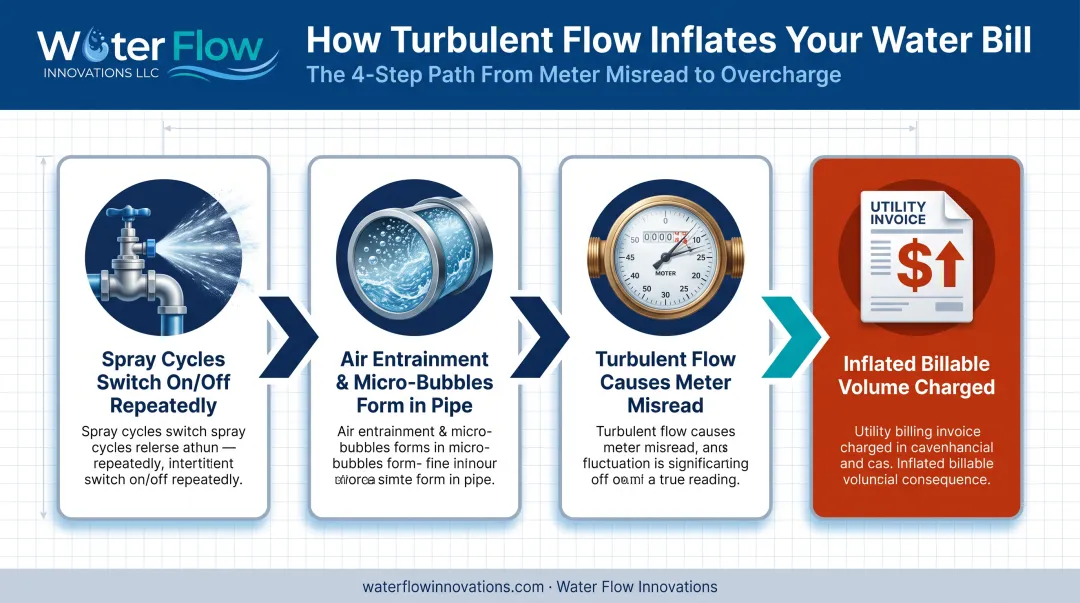 How meter over-registration inflates car wash water bills diagram