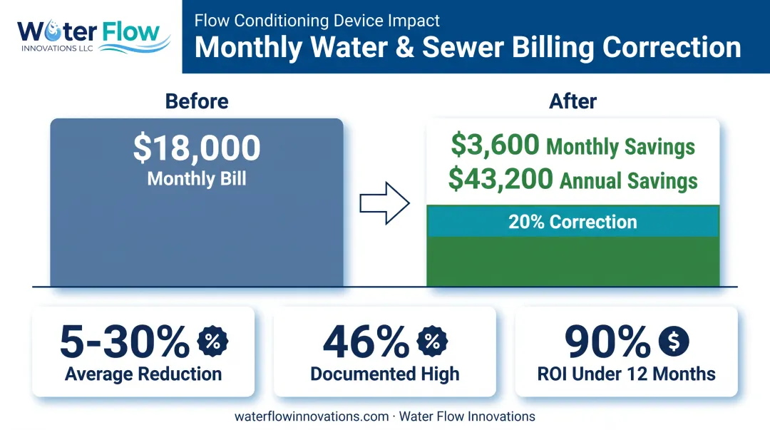 Water and sewer bill savings comparison before and after flow conditioning