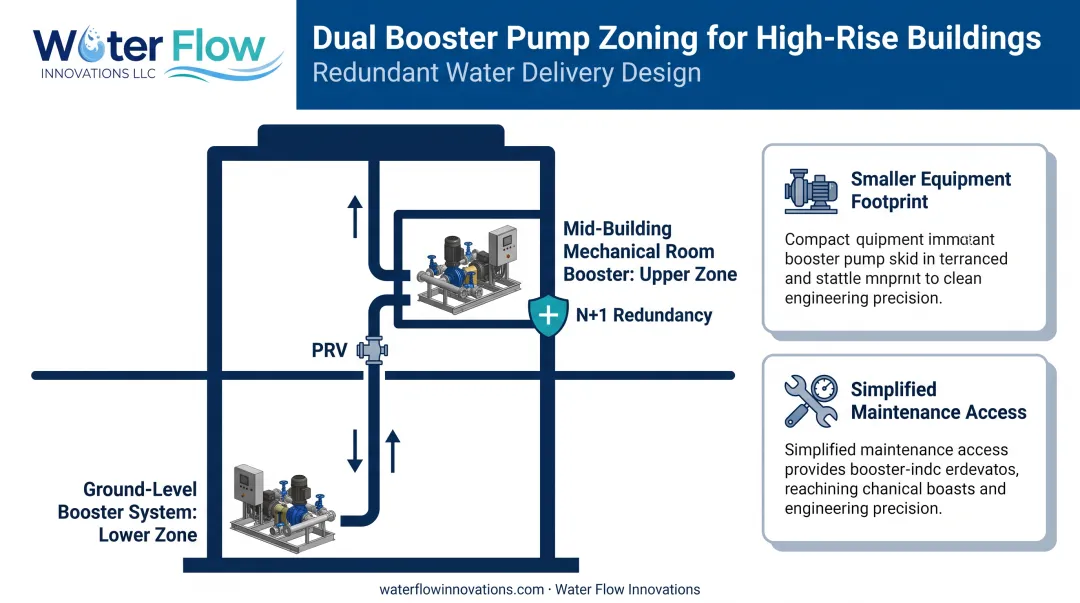 Multi-zone booster pump system layout for high-rise buildings