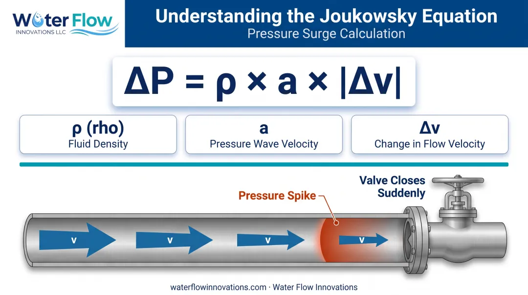 Joukowsky equation pressure surge formula variables explained diagram