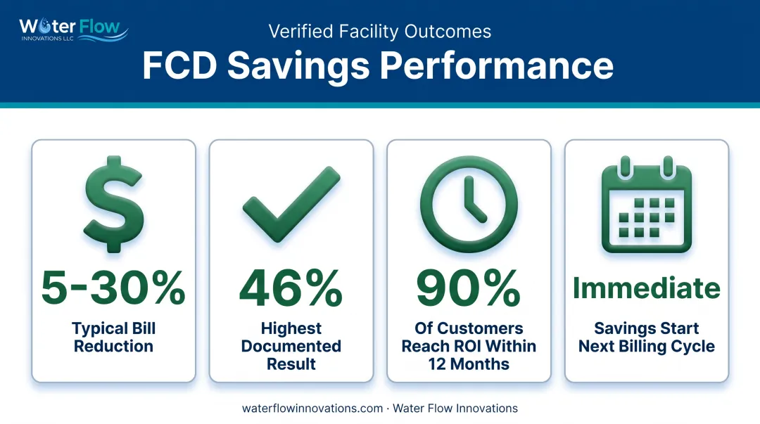 Flow Conditioning Device documented water bill savings results chart