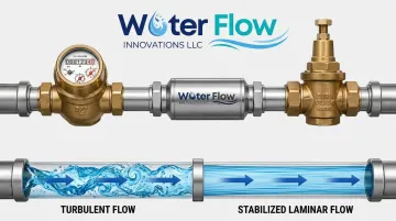 Flow Conditioning Device installation stabilizing water flow after main meter