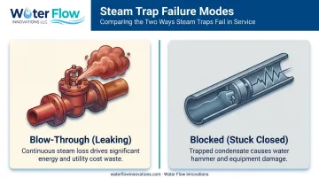 Blow-through versus blocked steam trap failure modes comparison diagram