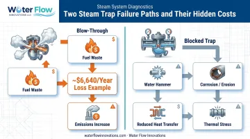 Steam trap failure costs comparing energy loss and equipment damage risks
