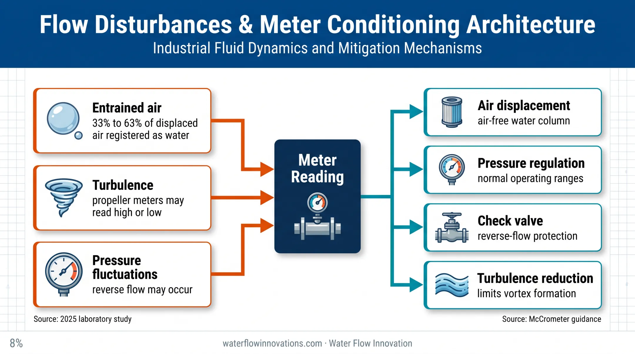 Water meter disturbances and flow conditioning functions diagram