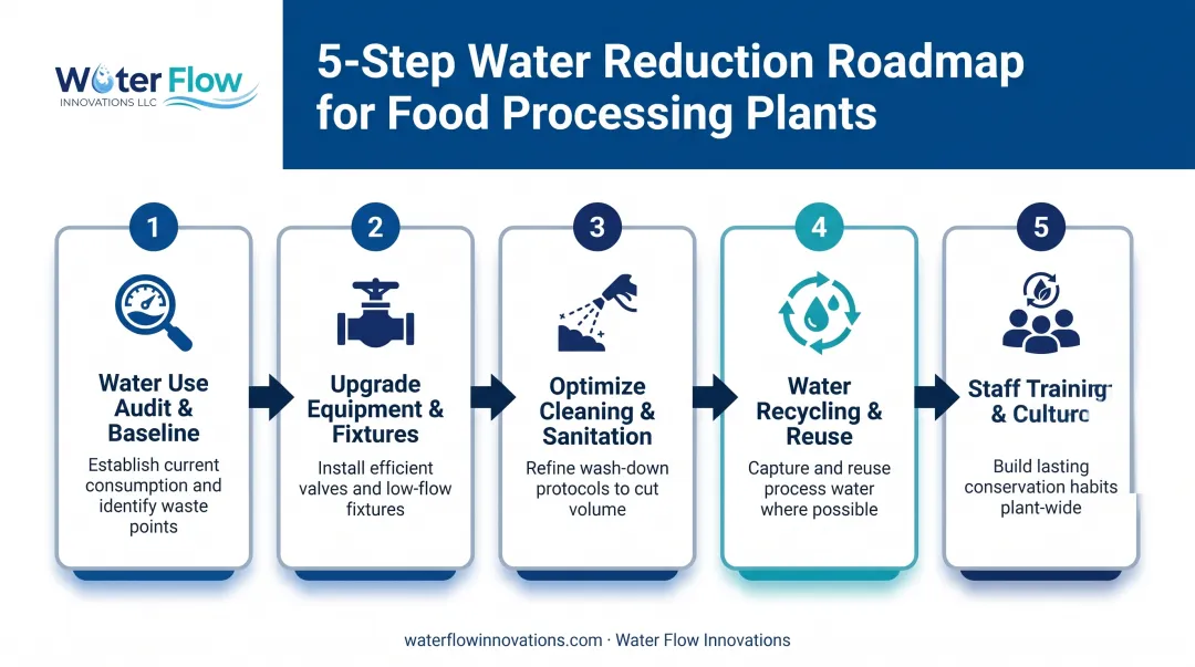 5-step process for reducing water use in food processing plants