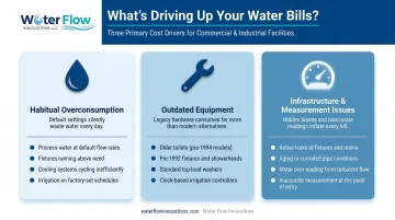 Three main water bill cost drivers comparison infographic habitual equipment infrastructure