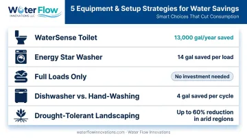 Five water-saving equipment upgrades with annual gallon and dollar savings data