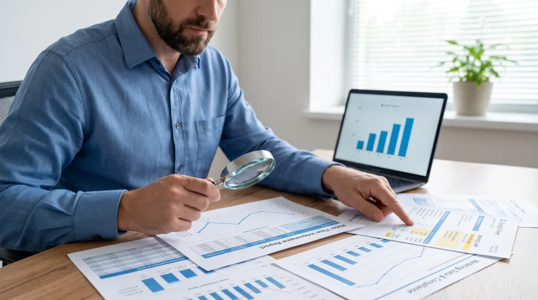 Facility manager reviewing water utility bill and meter data reports