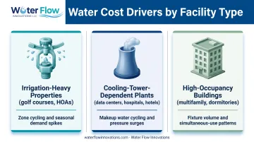 Facility type water cost driver patterns comparison infographic
