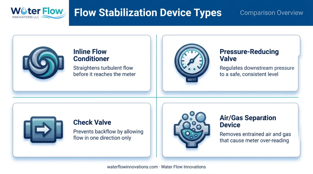 Four irrigation flow conditioning device types and their functions
