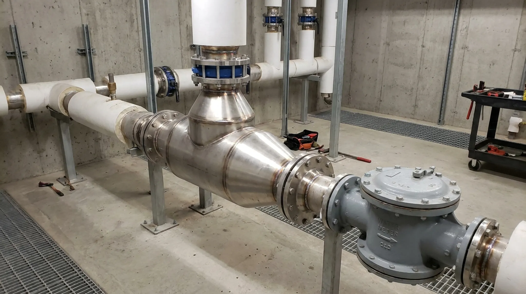 Water Flow Innovation custom flow conditioning device for facility piping