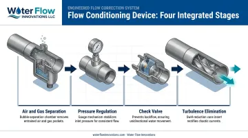Flow Conditioning Device four component diagram reducing meter over-reading