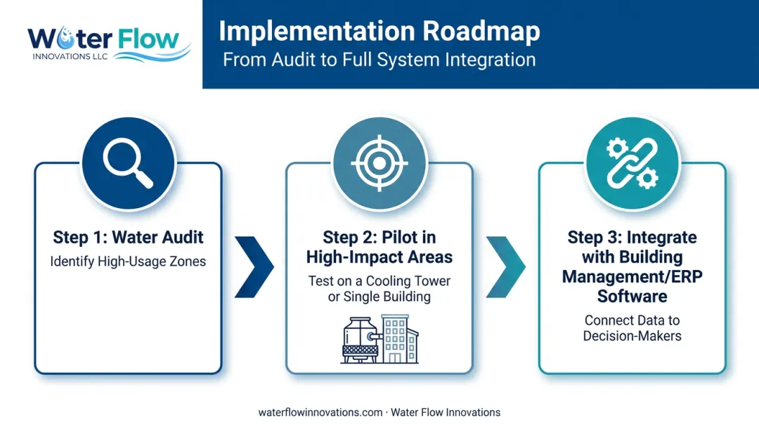 Three-step phased rollout process for water flow monitoring implementation