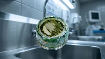 Hospital faucet aerator showing bacterial contamination risk in clinical setting