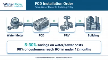 Water meter FCD PRV installation sequence with cost savings data