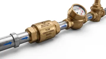 Flow Conditioning Device installed on commercial water meter line