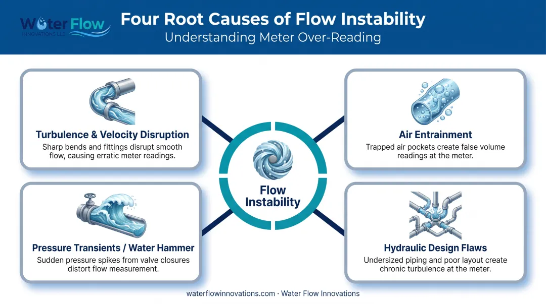 Four causes of water distribution flow instability diagram