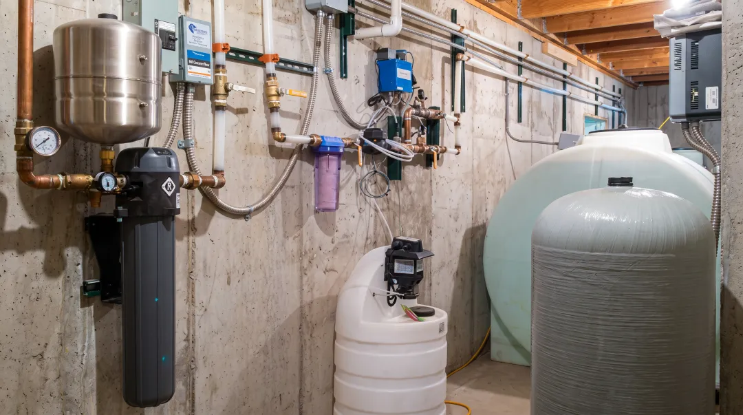Industrial bladder pressure tank installed in commercial pump room