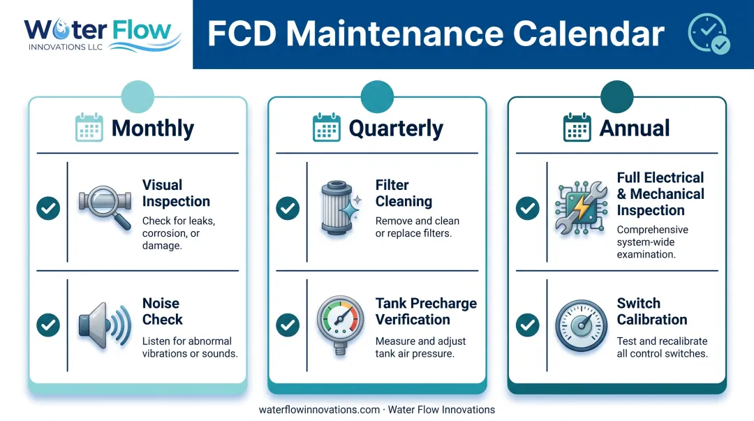 Booster pump maintenance schedule checklist for filters tanks and switches