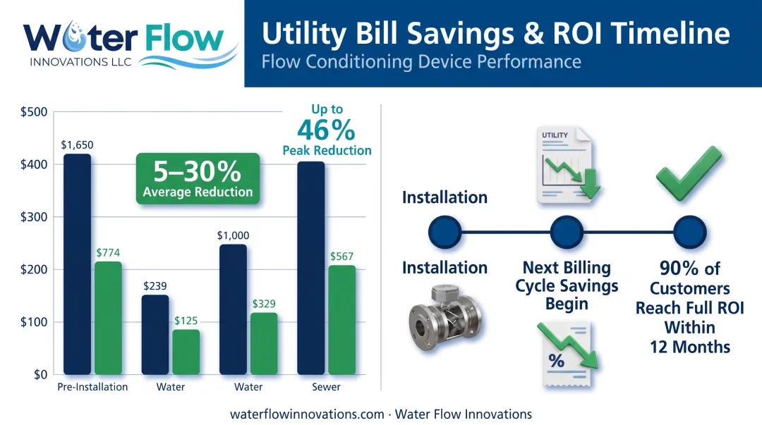 Water utility bill savings and ROI timeline after flow conditioner installation