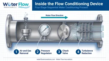 Flow Conditioning Device four-component system correcting water meter over-reading