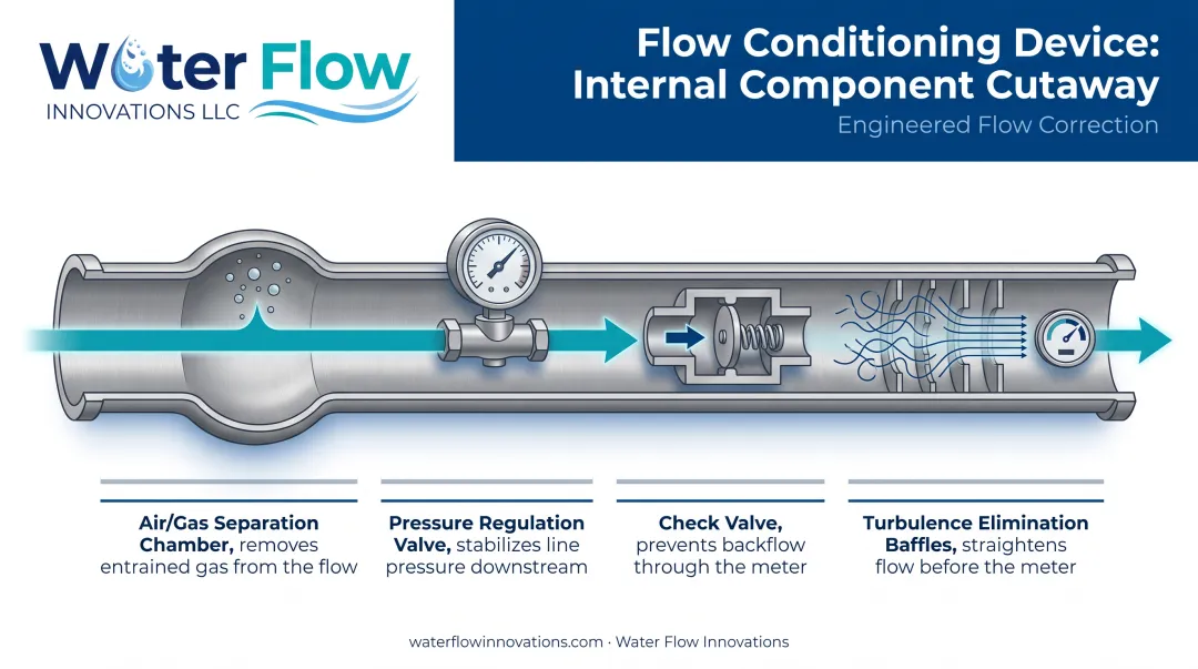 Four-component Flow Conditioning Device design and function breakdown