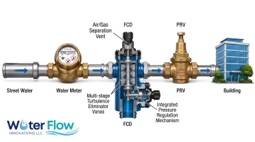 Flow conditioning device installed on chemical plant water meter line
