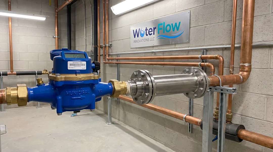 Flow Conditioning Device installed at commercial water meter inlet