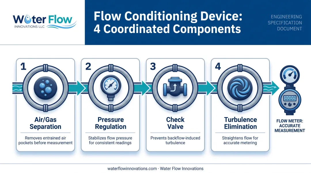 Flow conditioning device four component process for meter accuracy