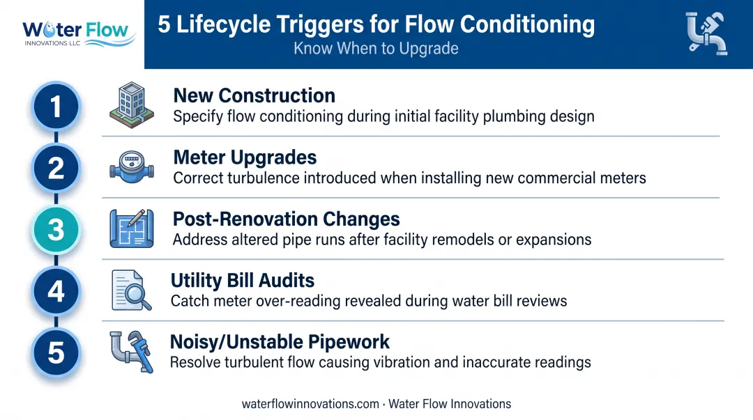 Five common lifecycle triggers for installing water flow conditioning devices