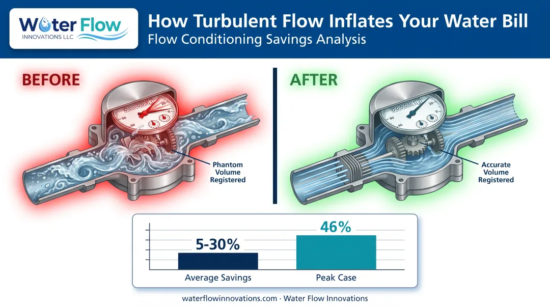 Water meter over-reading causes and FCD savings percentage breakdown