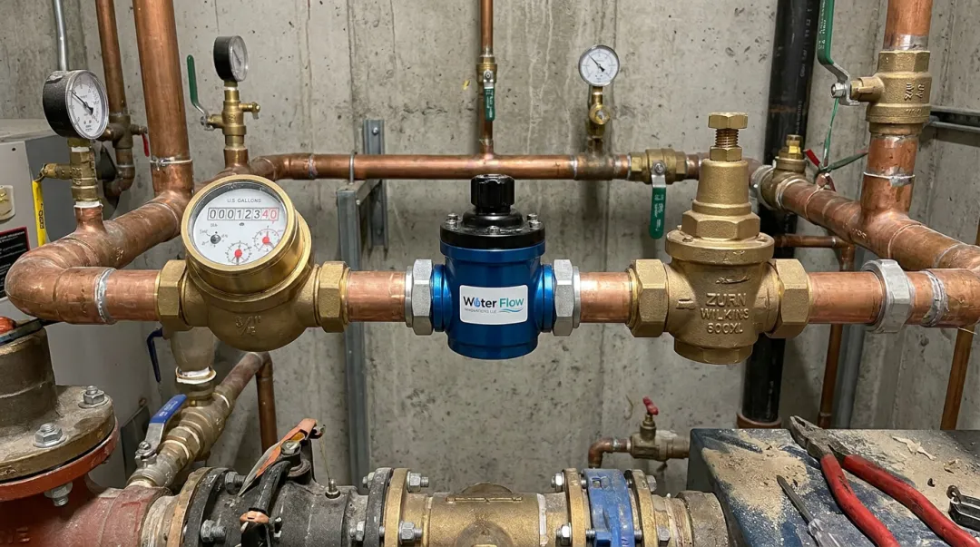 Water Flow Innovation FCD device installed at commercial water meter
