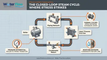 Steam pipe system cycle showing three key wear stress factors