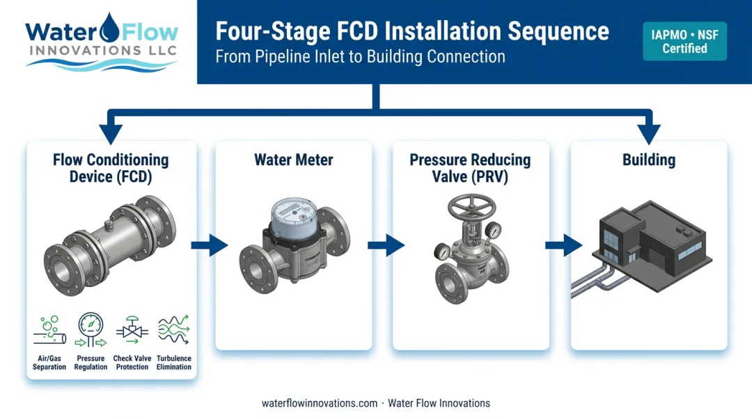 FCD water meter PRV installation sequence process flow diagram