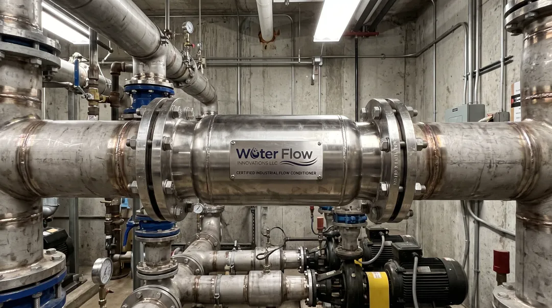 Water Flow Innovation flow conditioning device installed on commercial pipeline