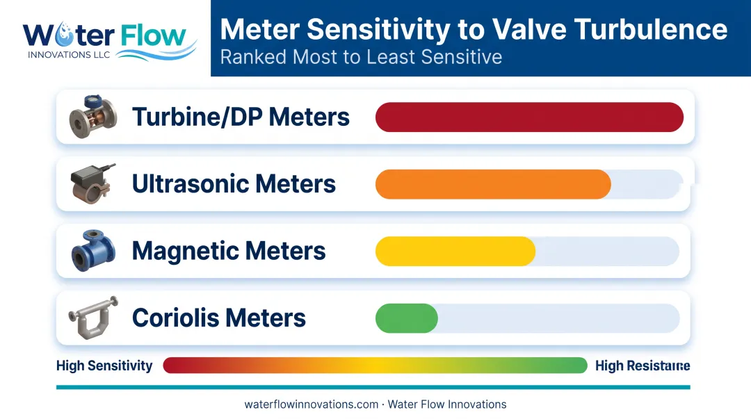 Flow meter technology sensitivity comparison to valve-induced turbulence