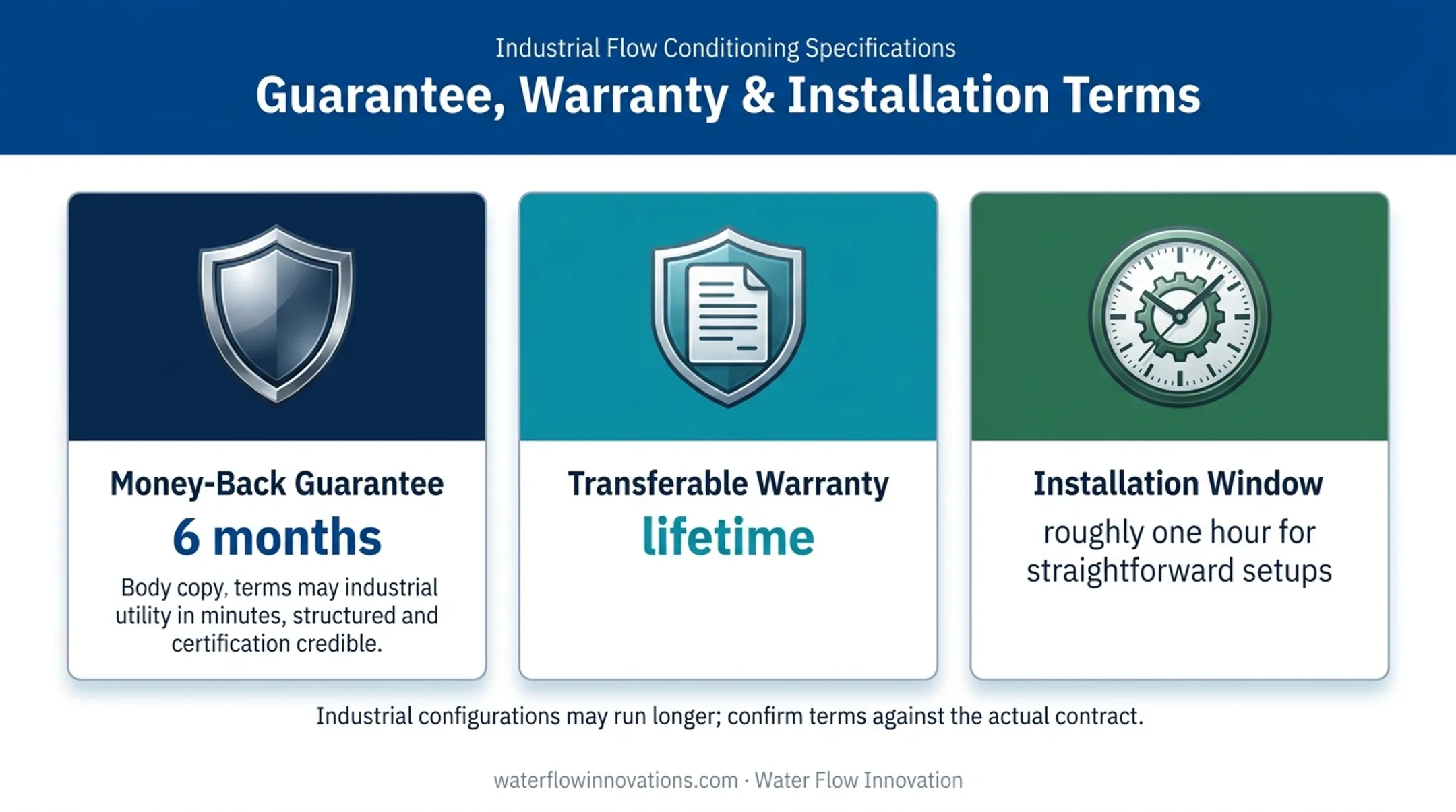 Water flow conditioning device warranty guarantee and installation terms