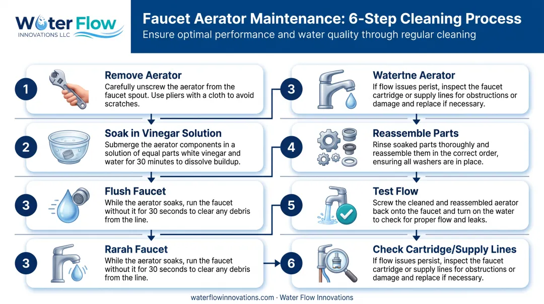 6-step process for cleaning faucet aerator and fixing crooked water flow