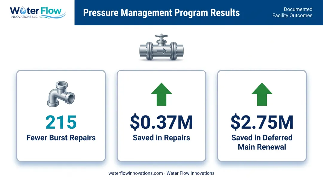 Pressure management program results showing burst repair reduction and cost savings