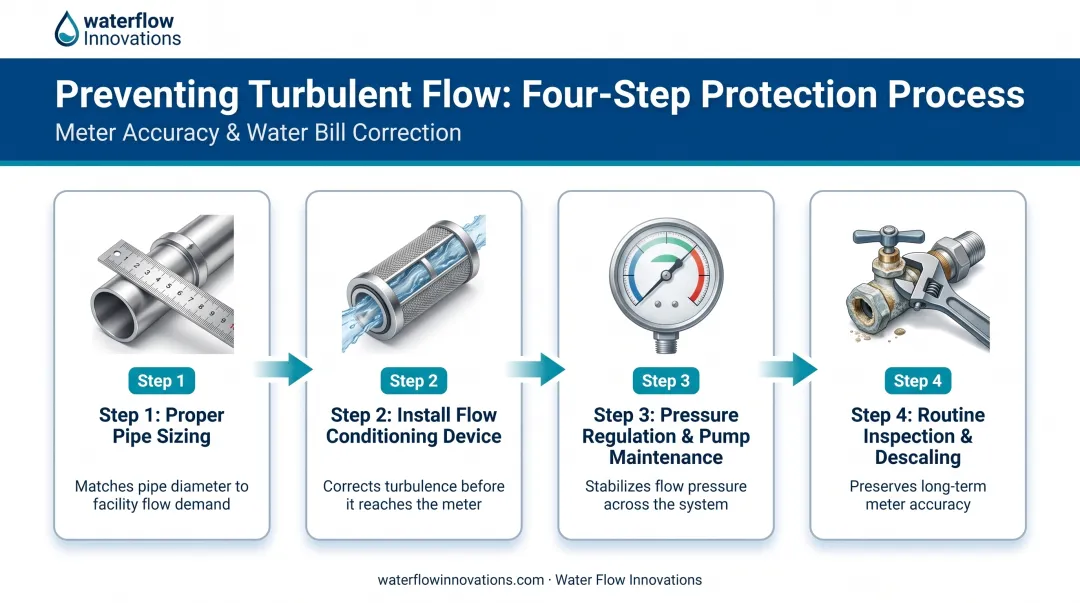 Four-step water turbulence prevention process from sizing to inspection