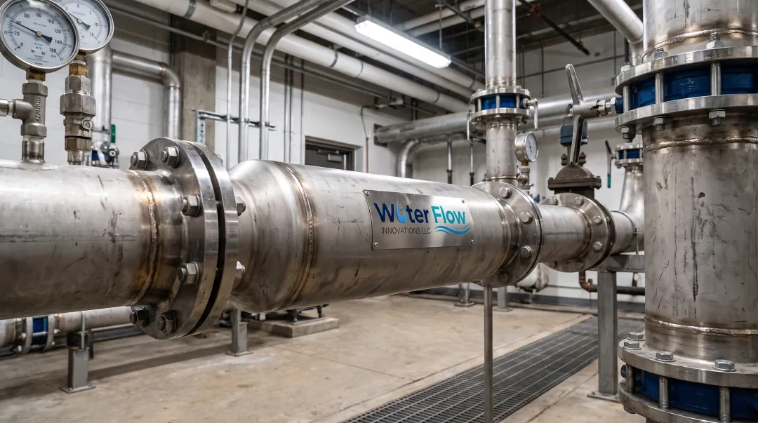 Flow Conditioning Device stainless steel unit installed on commercial pipeline