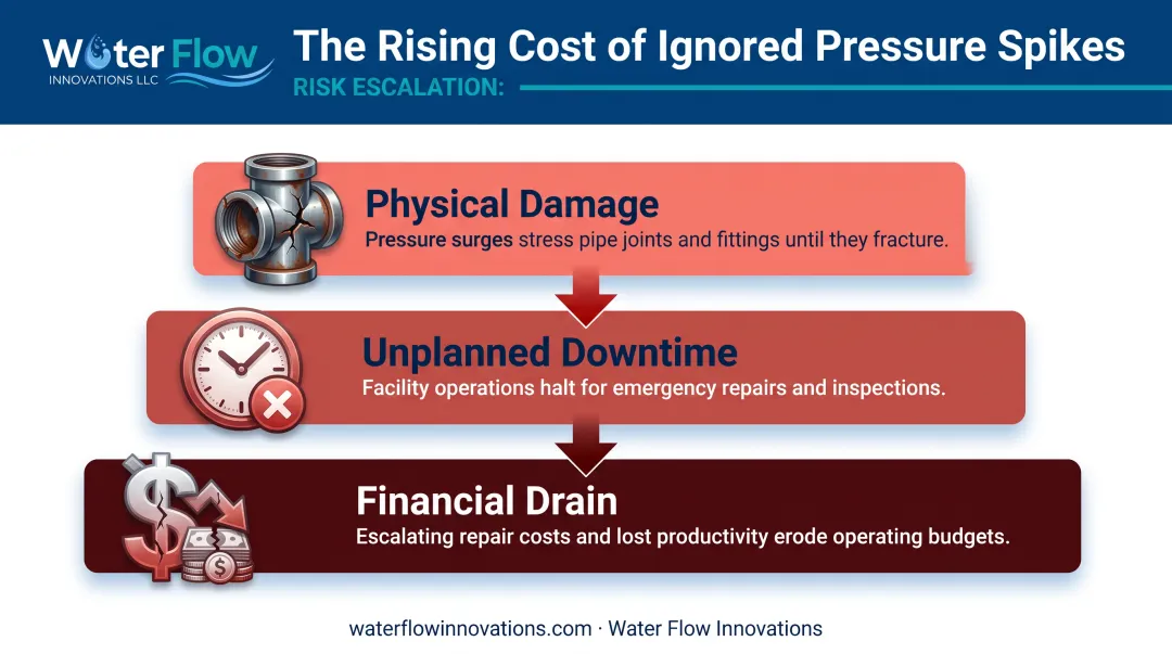 Consequences of ignored pressure spikes damage timeline chart